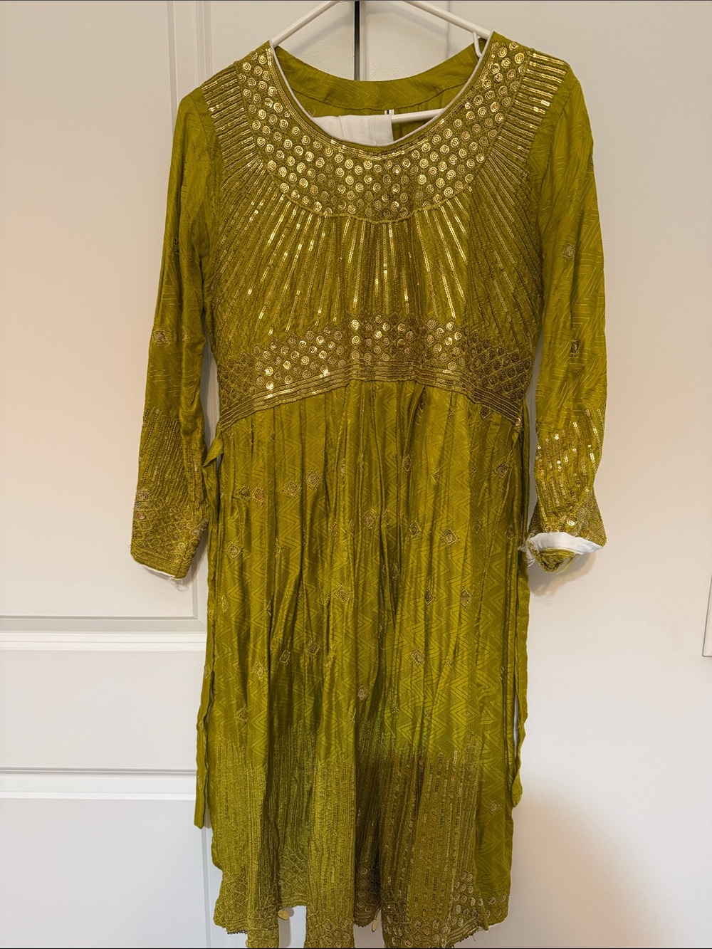 Olive Green Embellished Women's Dress Afghan traditional dress